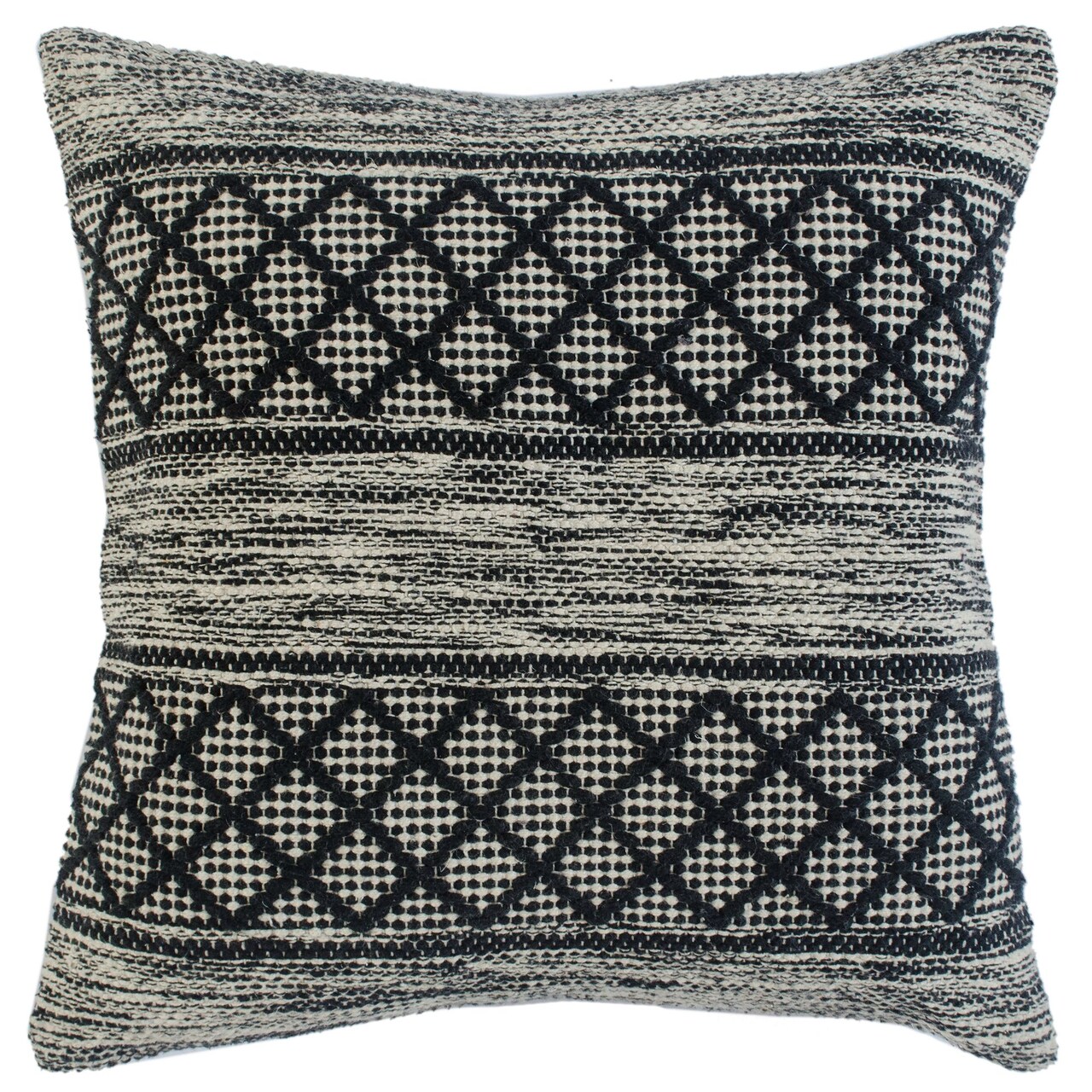 Laddha Home Designs 20" Gray and Black Farmhouse Geometric Diamond Square Throw Pillow
